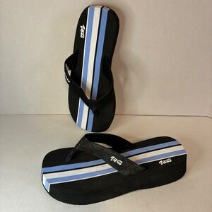 Vans Stringer Womens 10 Platform Flip Flop Sandals Black Blue Striped Y2K 0504